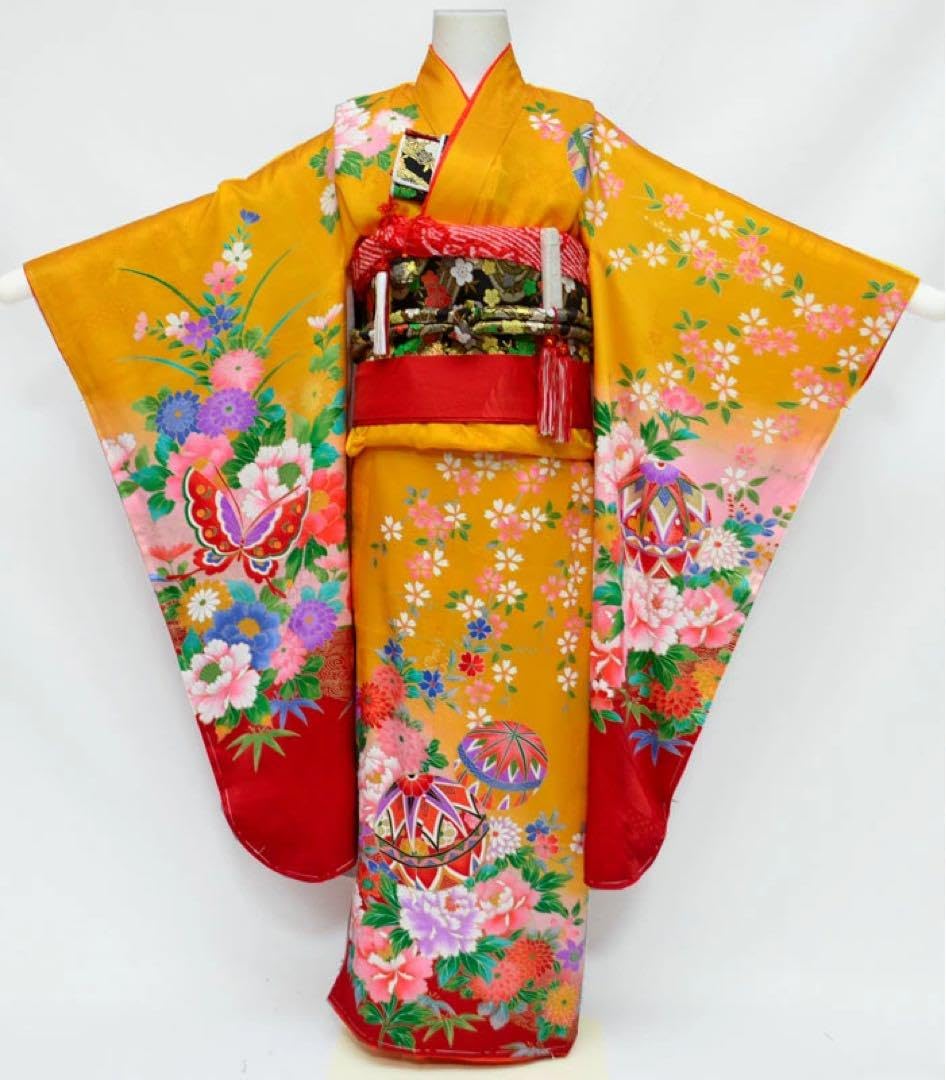 お買い得品♡正絹　七五三　7歳　女の子　セット　一式　山吹色系 soubien_7sai139m-12151